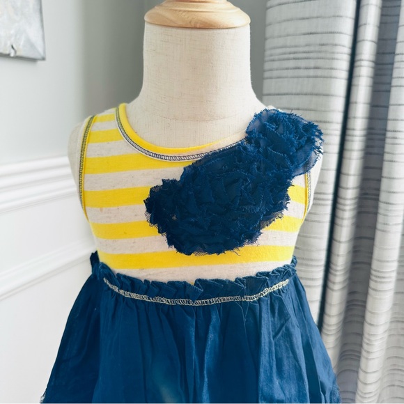 PinkVanilla Navy and Yellow Striped Kids Dress - Picture 2 of 9